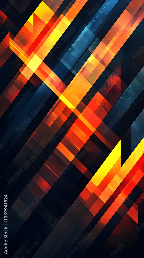 Poster abstract geometric pattern with bright colors and dark background.