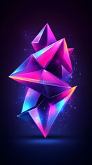 Abstract geometric shapes in neon pink and blue colors with glowing effect on dark background.