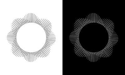Dynamic abstract spiral sound wave rhythm lines. Circular spiral sound wave rhythm of lines. Circular futuristic abstract lines, black and white background.