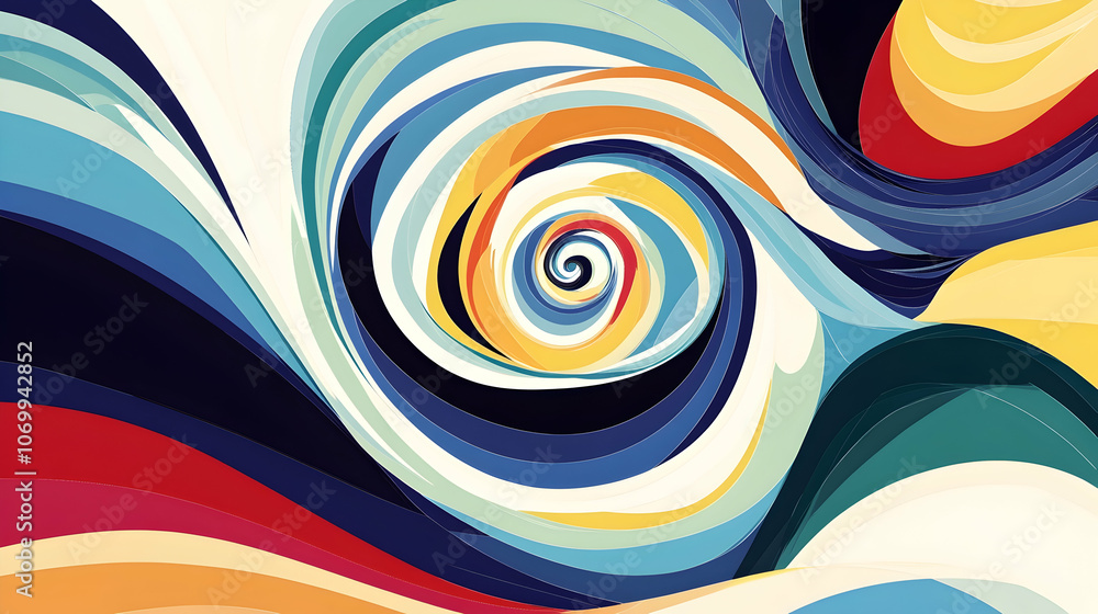 Poster abstract swirling colorful pattern with a spiral at the center.