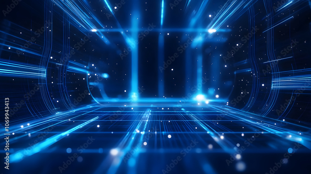 Poster futuristic blue digital space with glowing lines and abstract patterns, ideal for technology-related