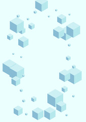 Blue-gray Geometric Background Blue Vector. Square Isometric Texture. Monochrome Block Collection Card. Isolated Design. Gray Clean Cubic.