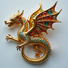 Fototapeta premium Winged golden Dragon on white background 