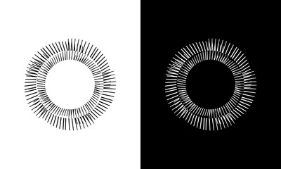 Dynamic abstract spiral sound wave rhythm lines. Circular spiral sound wave rhythm of lines. Circular futuristic abstract lines, black and white background.