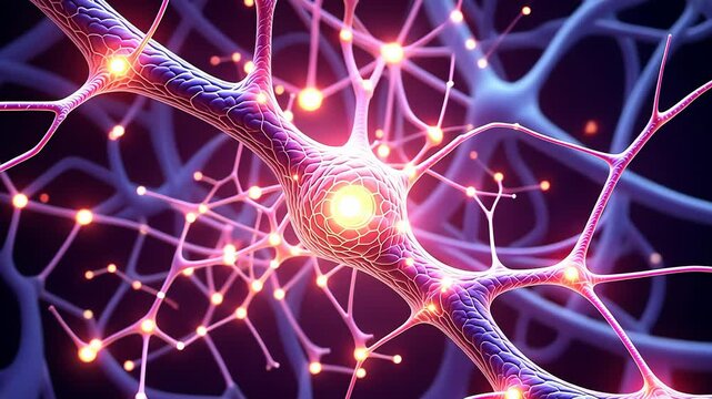Glowing neural connections pulsating in a lively brain network