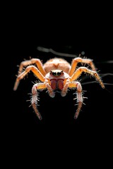 A spider is shown in a close up on a black background