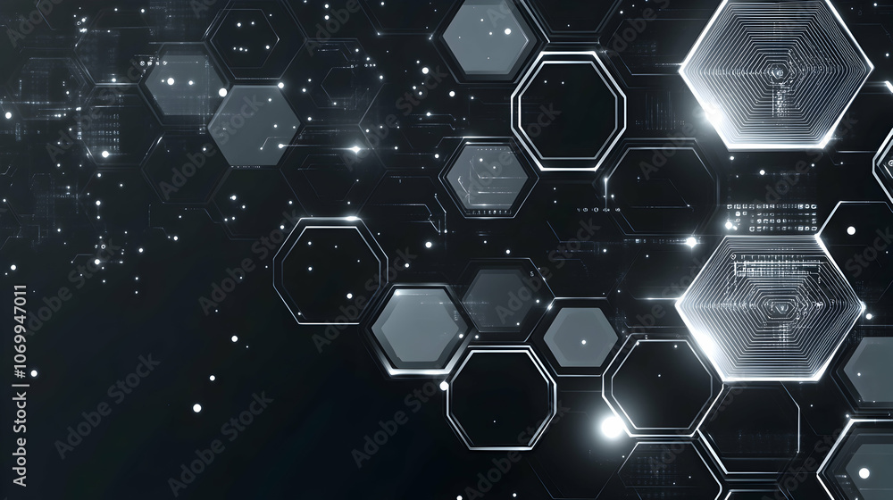 Aufkleber abstract digital background with glowing hexagonal shapes and a dark background.