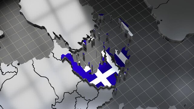 Greece - rotating country border and flag - 4k 3D animation (3840 x 2160 px)