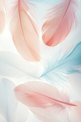Naklejka premium Soft pastel feathers on light backdrop, delicate texture.