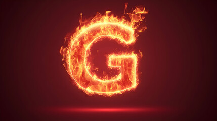 The letter G is rendered in a fiery orange and red color on a dark red background.