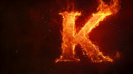 Fototapeta premium The letter K formed by flames on a dark background.