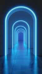 Obraz premium Display space with blue luminous arched doors