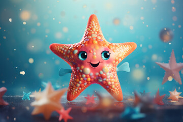 generated illustration of cartoon starfish with a smiling face