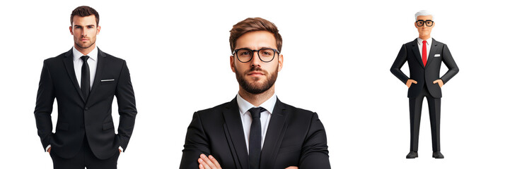 Portrait of a confident serious looking business executive in a formal black suit standing with arms crossed and a focused gaze