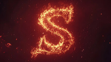 The letter S formed by fiery flames, set against a black background.
