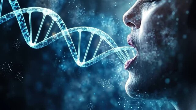 Woman exhaling a cloud of coronavirus particles, highlighting the mode of transmission through respiratory droplets. Corona virus SARS-CoV-2. Monkey pox. Omicron. Delta. Flirt. Pandemic