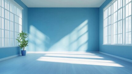 Gradient blue empty room with abstract blue effects; an open concept with a festive or seasonal feel, suited for holiday and event displays