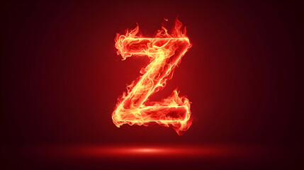 The letter Z is made of fire flames against a dark red background.