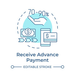 Fototapeta premium Receive advanced payment soft blue concept icon. Factoring process. Dollar bill with arrows indicating cash flow. Round shape line illustration. Abstract idea. Graphic design. Easy to use in article