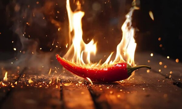 a red hot chili pepper on fire 