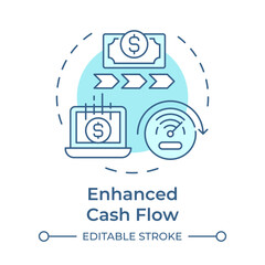 Enhanced cash flow soft blue concept icon. Boosts working capital. Benefits of factoring. Financial liquidity. Round shape line illustration. Abstract idea. Graphic design. Easy to use in article