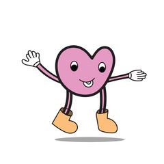 Pink Heart Mascot with Joyful Expression and Open Arms Vector Illustration