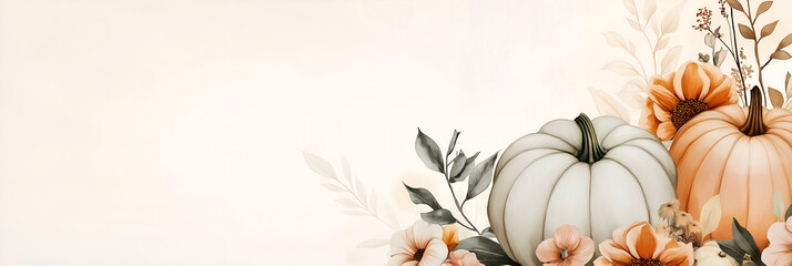 Autumn banner of pumpkins, harvest, thanksgiving concept.