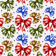 Obraz premium Colorful bows in a playful pattern on a white background for festive decor and crafts