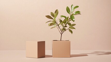 Minimalist plant in a geometric pot symbolizes sustainable design and nature integration.