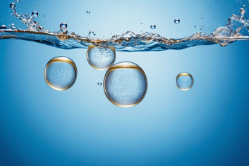 clear bubbles, blue background, bubbles live motion.
