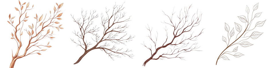 Fototapeta premium Bare Tree Branches Silhouettes Abstract Botanical Decorative Elements Minimalist Organic Nature Patterns Seasonal Winter Nature Graphic Design Shapes