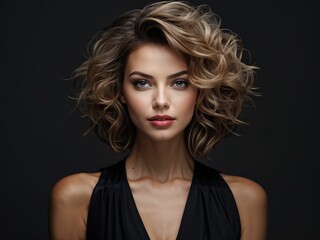 Portrait of beautiful woman looks in camera
