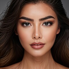 Obraz premium Portrait of beautiful woman looks in camera