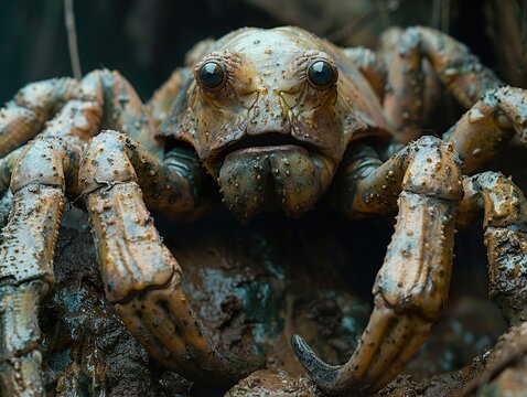 Close-up of a Crab with Striking Eyes and Powerful Claws: A Glimpse into the Underwater World
