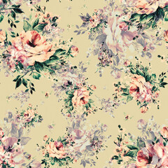 Abstract beautiful hand drawn pattern with rose and herbs