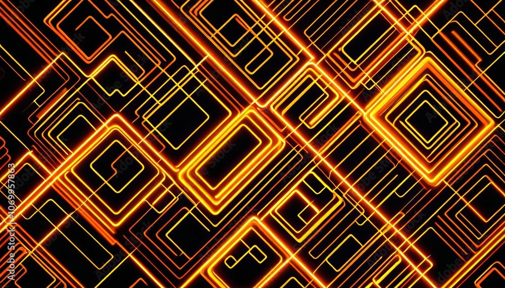 Poster abstract neon geometric pattern with glowing lines on black background