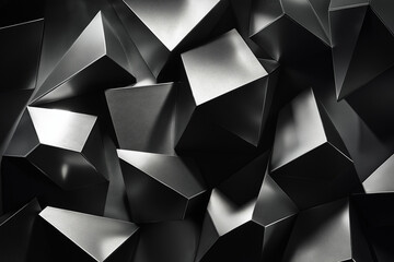 Abstract geometric shapes similar to bars of silver arranged in a grid, cast long shadows on a dark background