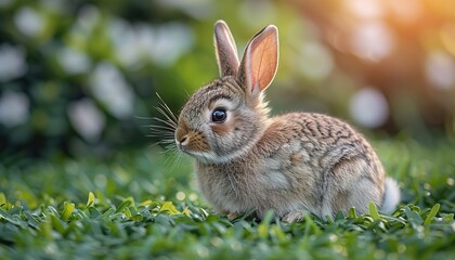 Fototapeta premium Cute rabbits on green background