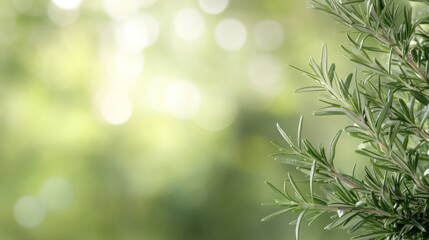 A close-up of rosemary leaves with a blurred green background.