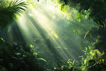 Sunlight filtering through dense jungle foliage