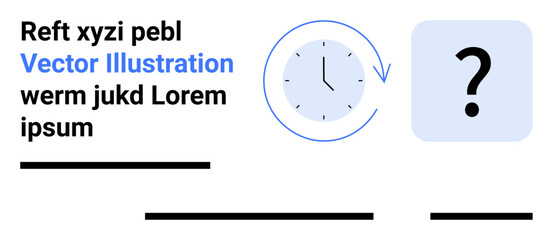 Clock with blue surround, arrow indicators, and large question mark. Ideal for time management, educational content, presentations, infographics, websites, business reports, and digital marketing