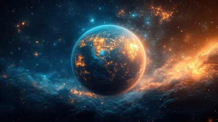 Fototapeta premium Galactic Glow Earth in Cosmic Embrace