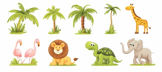 Obraz premium Flat Illustration Animal Set: Children’s Book and Kids’ Graphic Design Material