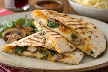 Golden Grilled Quesadilla with Melted Cheese and Chicken