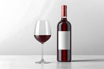 Fototapeta premium red wine bottle and glass. Mockup 