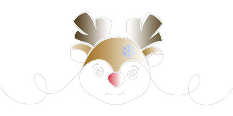 cute deer head vector design for christmas day line art style