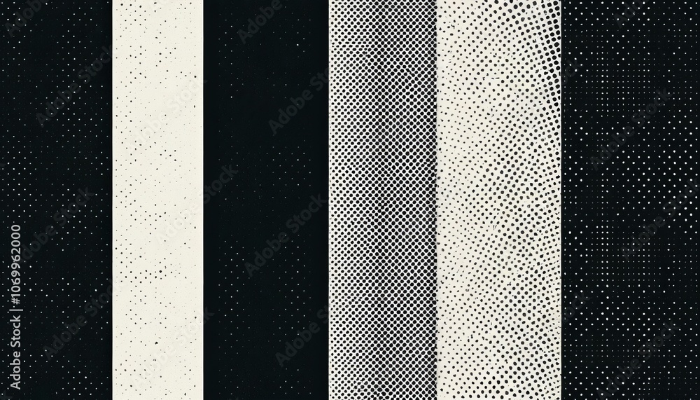 Poster abstract geometric patterns with black and white textures creating vertical stripes