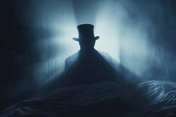 Eerie Silhouette of Shadow Man in Top Hat at Night