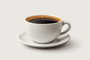Freshly brewed cup of coffee with rich crema on top, served in white ceramic cup. Perfect for coffee lovers seeking moment of relaxation