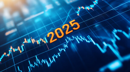 Fototapeta premium A rising stock market chart with the year '2025' at the peak